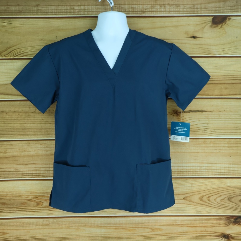 Adar Uniforms Scubs Top Mens Size S Blue Pockets V-Neck Medical Professional NWT
